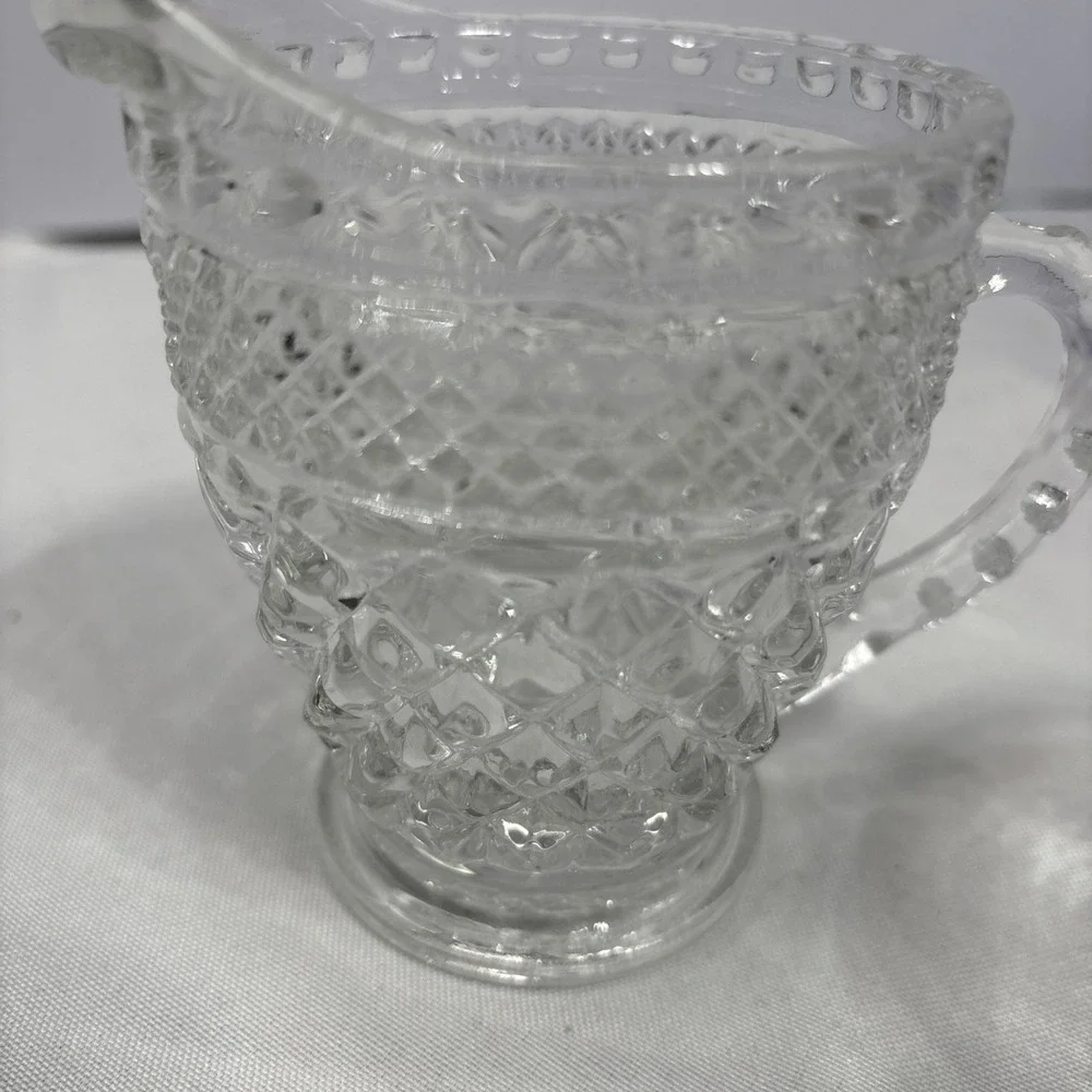 Vintage Anchor Hocking Wexford Crystal Glass Sugar Bowl & Creamer Pitcher No Lid